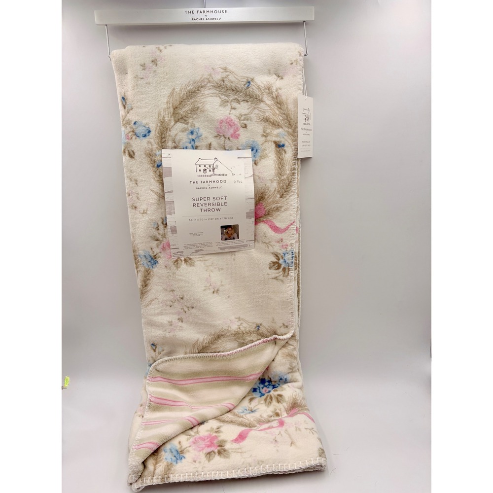 Rachel Ashwell The Farmhouse Floral Reversible Marshmallow Plush Throw 50x70 NEW